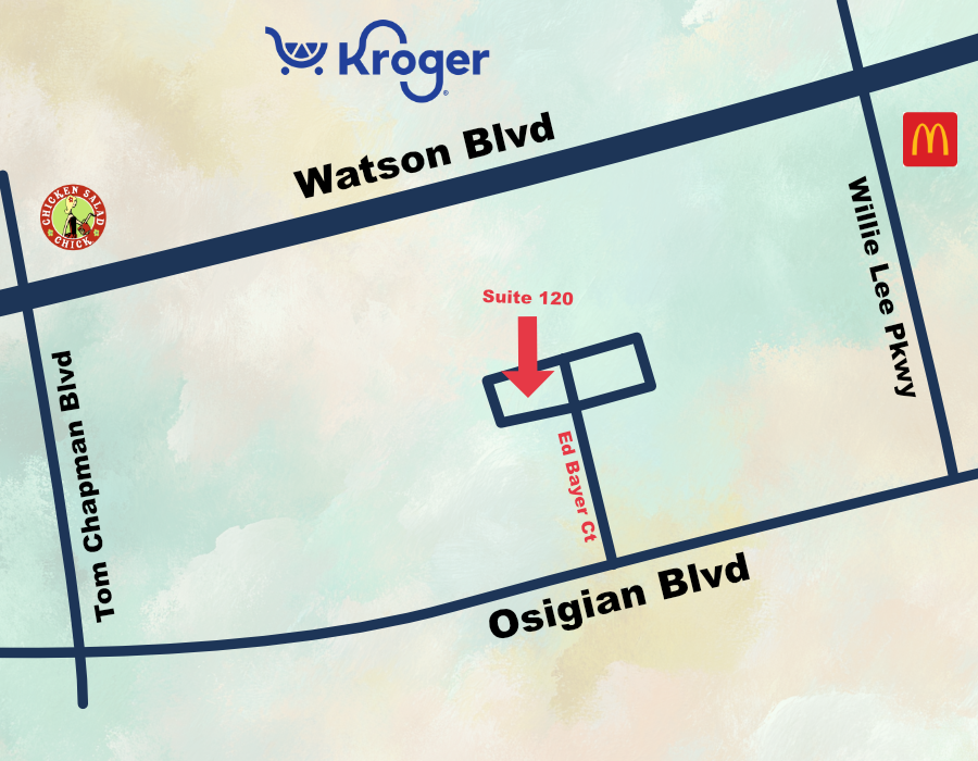 Elite Aesthetics location map showing 102 Ed Bayer Ct Suite 120, Warner Robins, GA